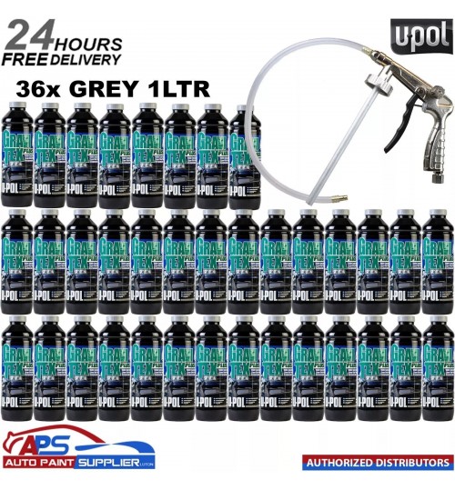 36X U-POL GRAVITEX PLUS HS STONE CHIP COATING UPOL, PROTECTER 1L WITH GUN -GREY